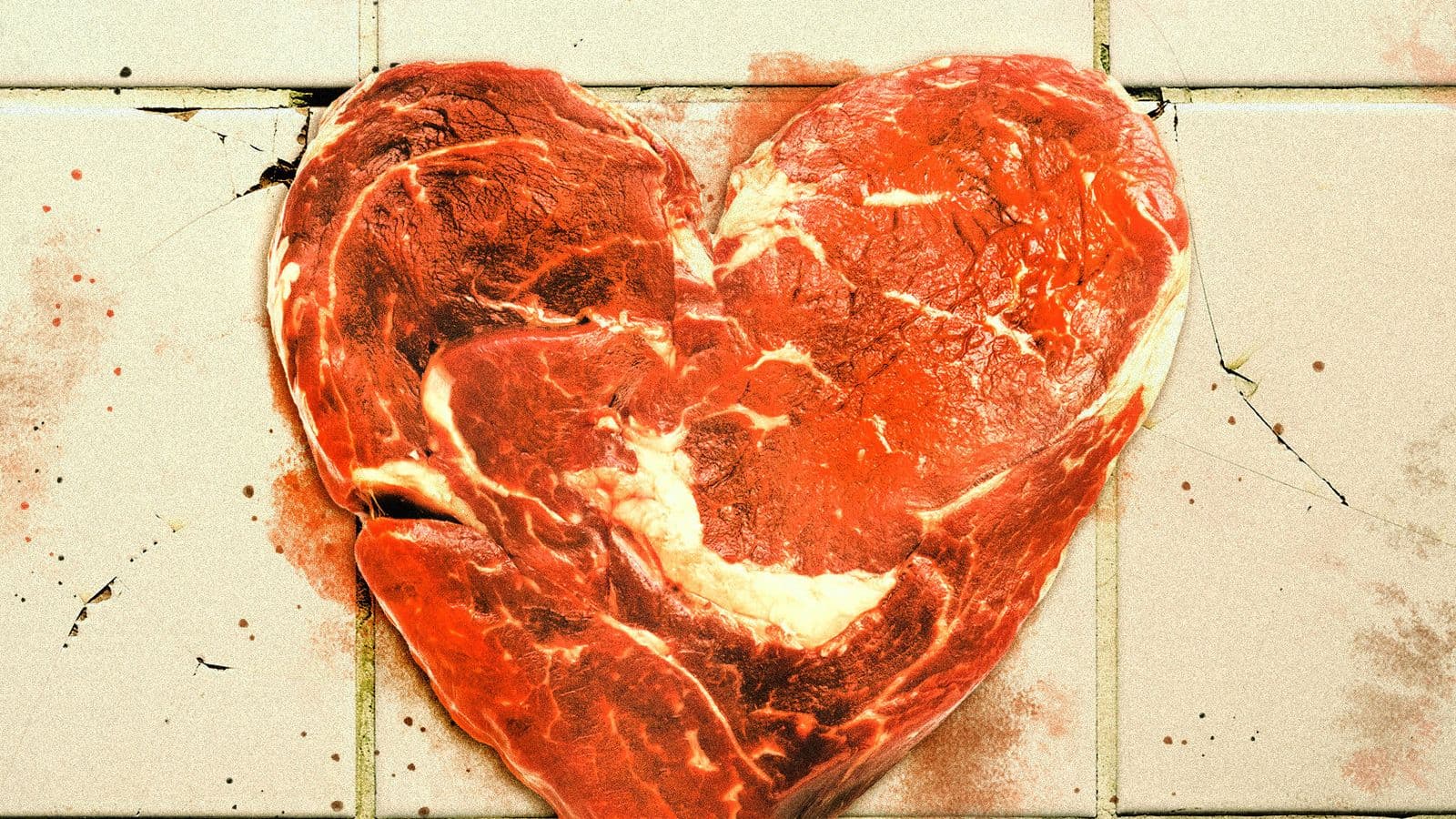 A heart shape made out of off cuts of raw meet